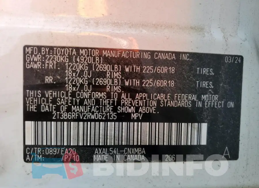 2T3B6RFV2RW062135 Photo# 13