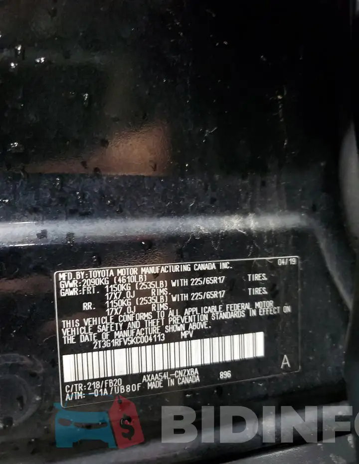 2T3G1RFV5KC004113 Photo# 13