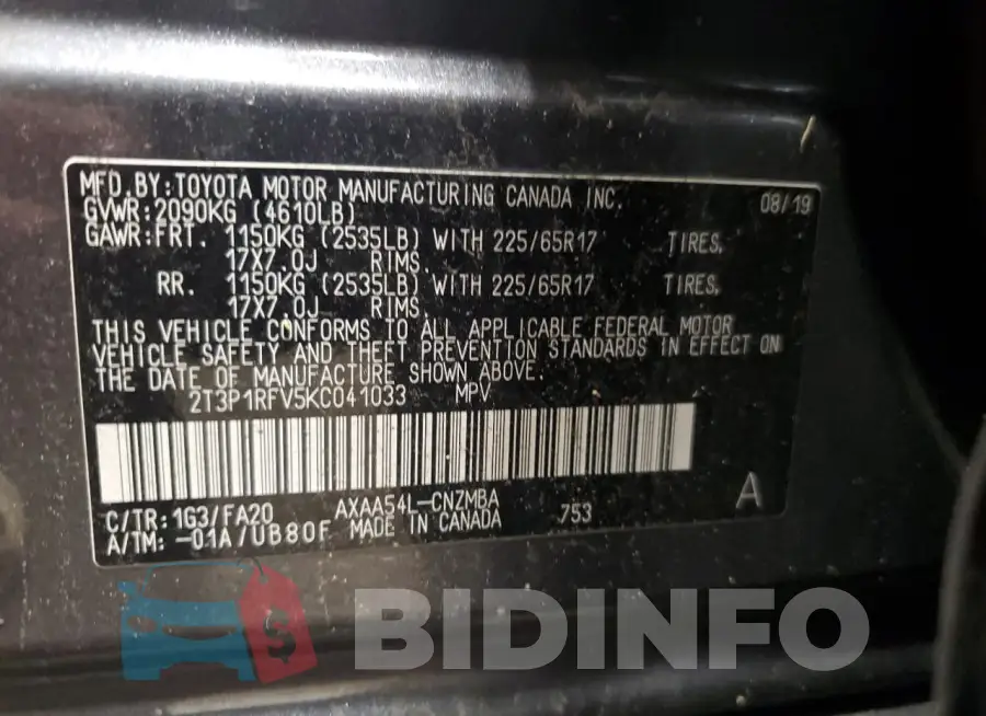 2T3P1RFV5KC041033 Photo# 14
