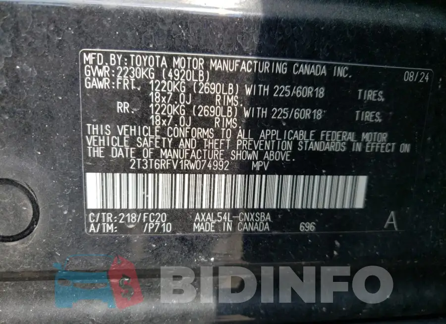 2T3T6RFV1RW074992 Photo# 12