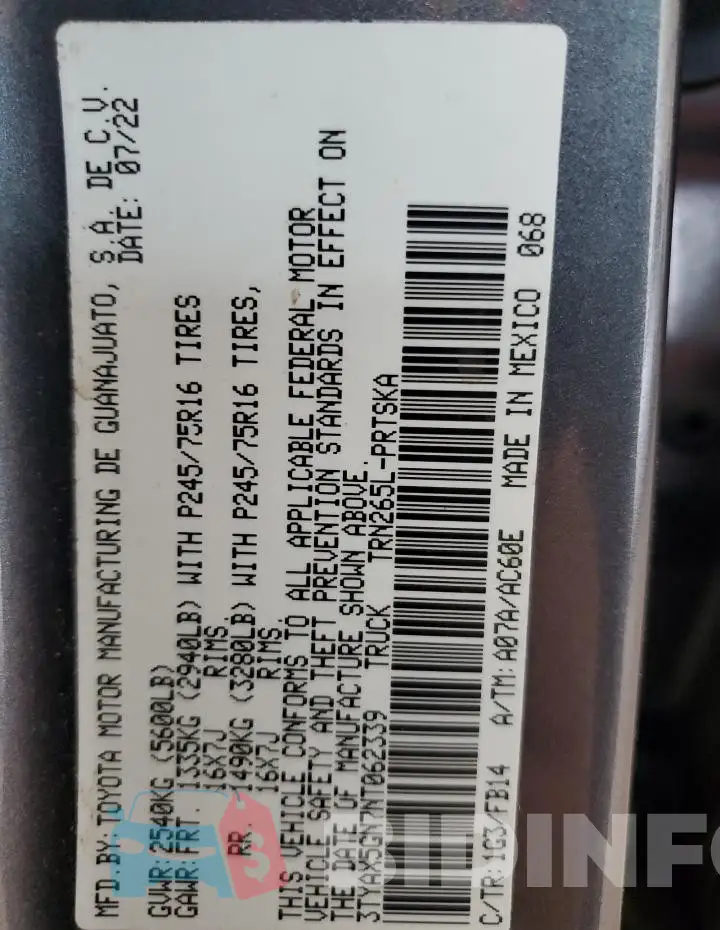 3TYAX5GN7NT062339 Photo# 13