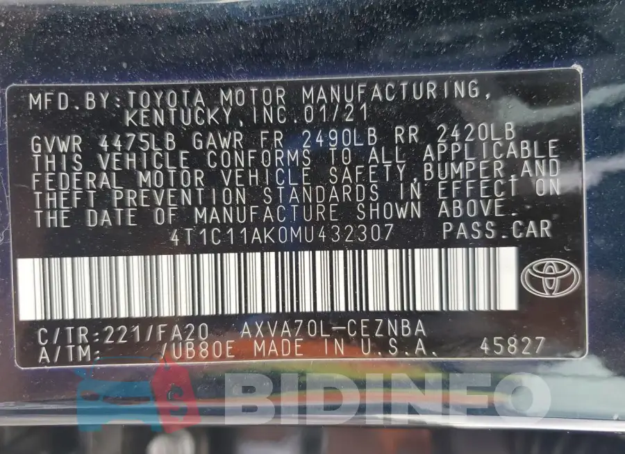 4T1C11AK0MU432307 Photo# 13