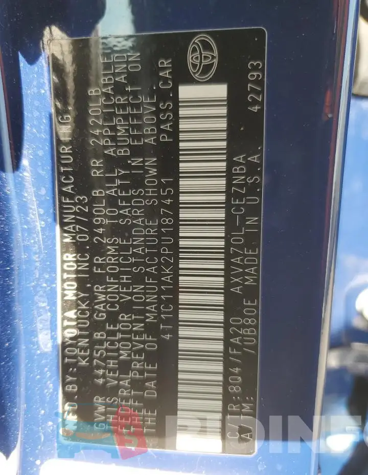 4T1C11AK2PU187451 Photo# 13