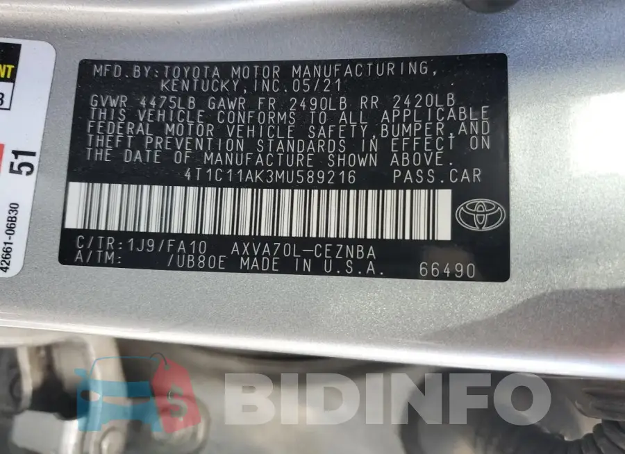 4T1C11AK3MU589216 Photo# 13