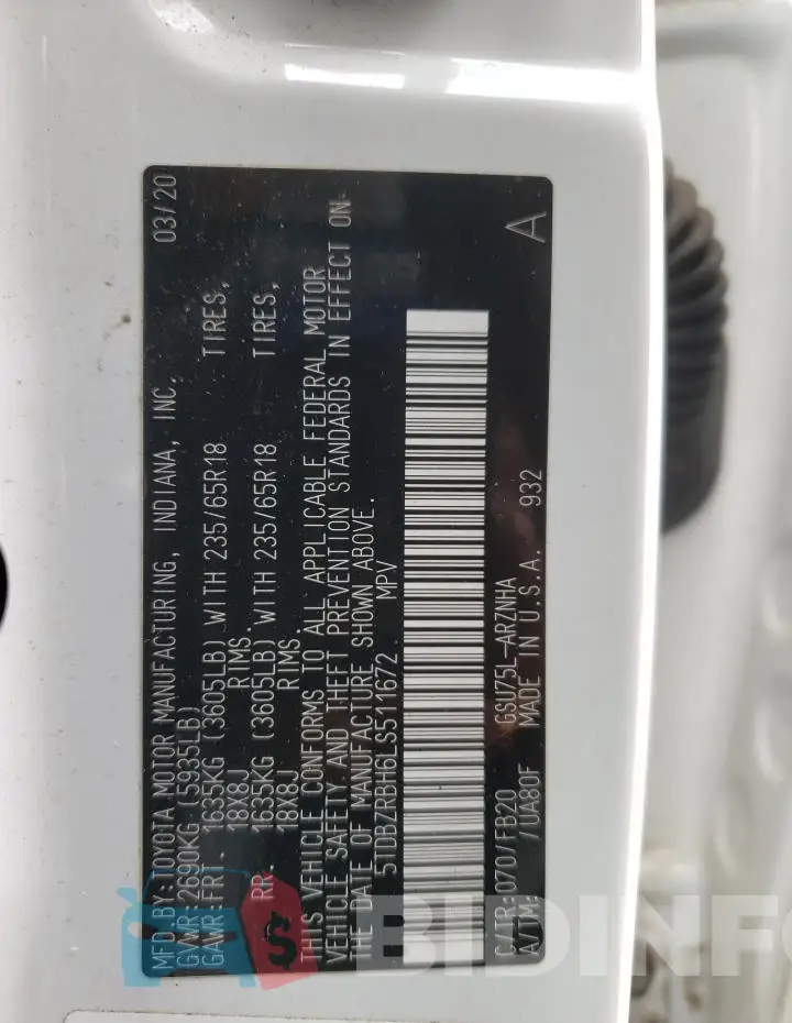 5TDBZRBH6LS511672 Photo# 13