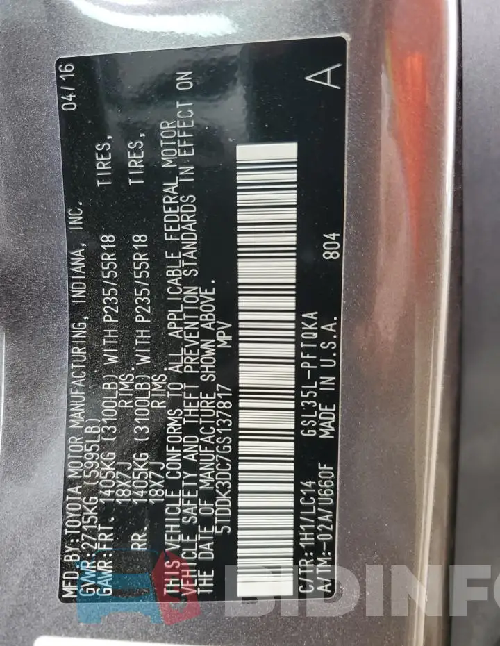 5TDDK3DC7GS137817 Photo# 14