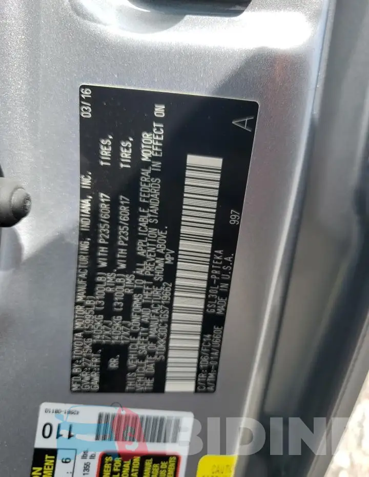 5TDKK3DC1GS719662 Photo# 13