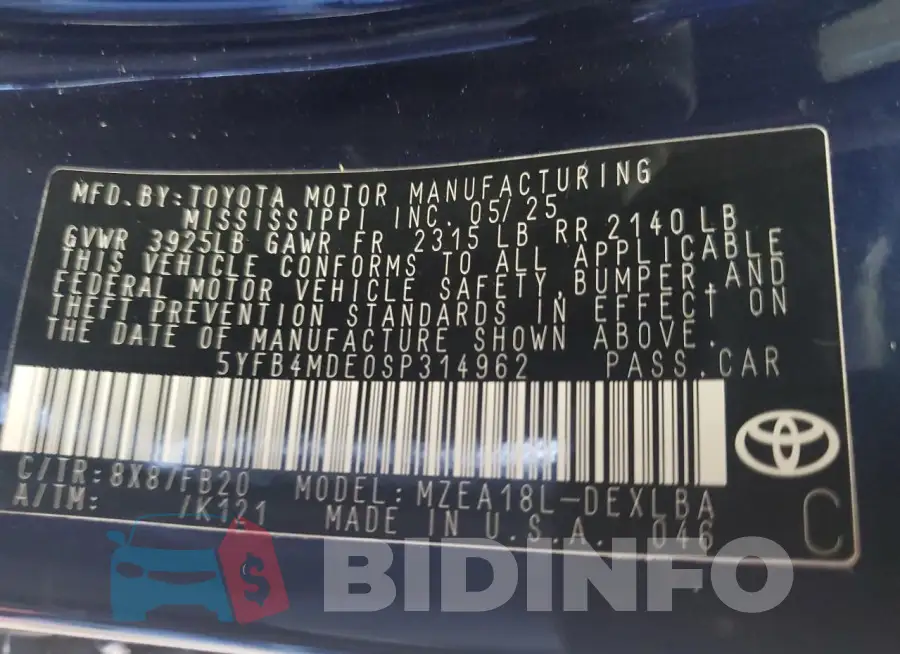 5YFB4MDE0SP314962 Photo# 12