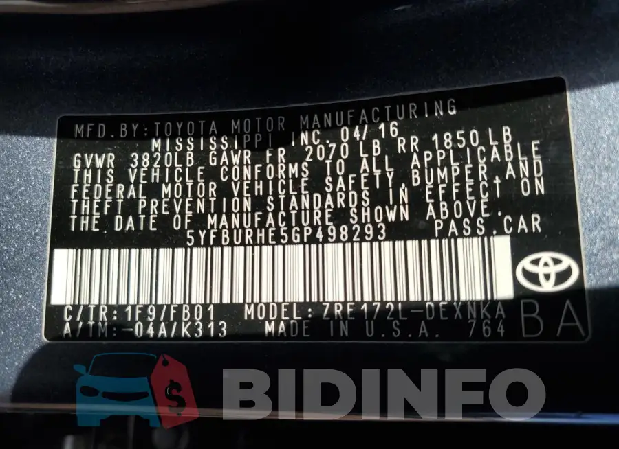 5YFBURHE5GP498293 Photo# 13