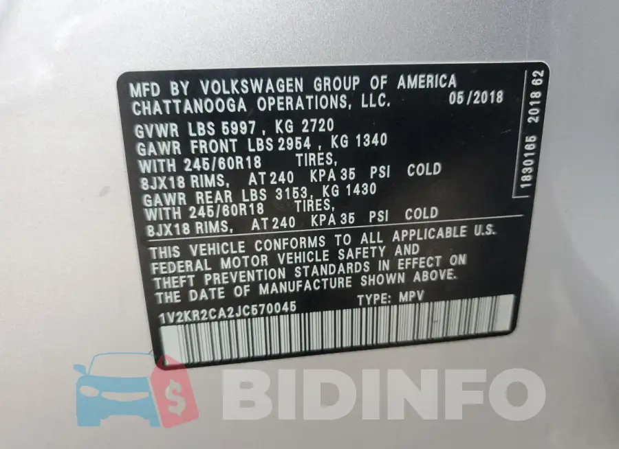 1V2KR2CA2JC570045 Photo# 13