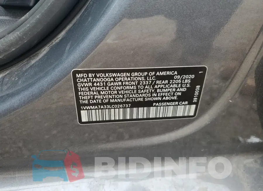 1VWMA7A33LC026737 Photo# 12