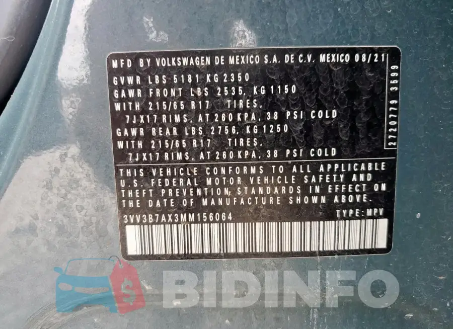 3VV3B7AX3MM156064 Photo# 13