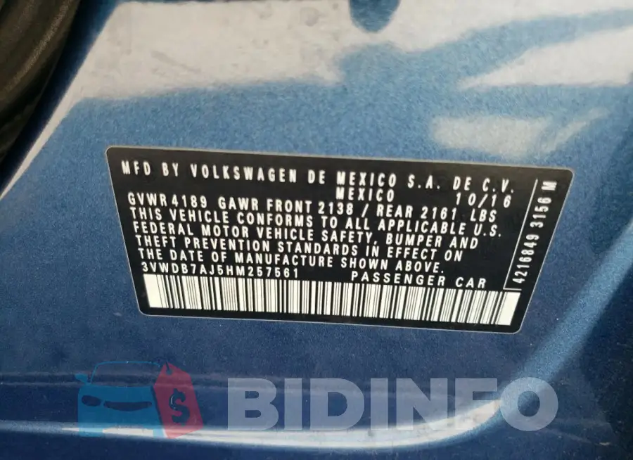 3VWDB7AJ5HM257561 Photo# 12