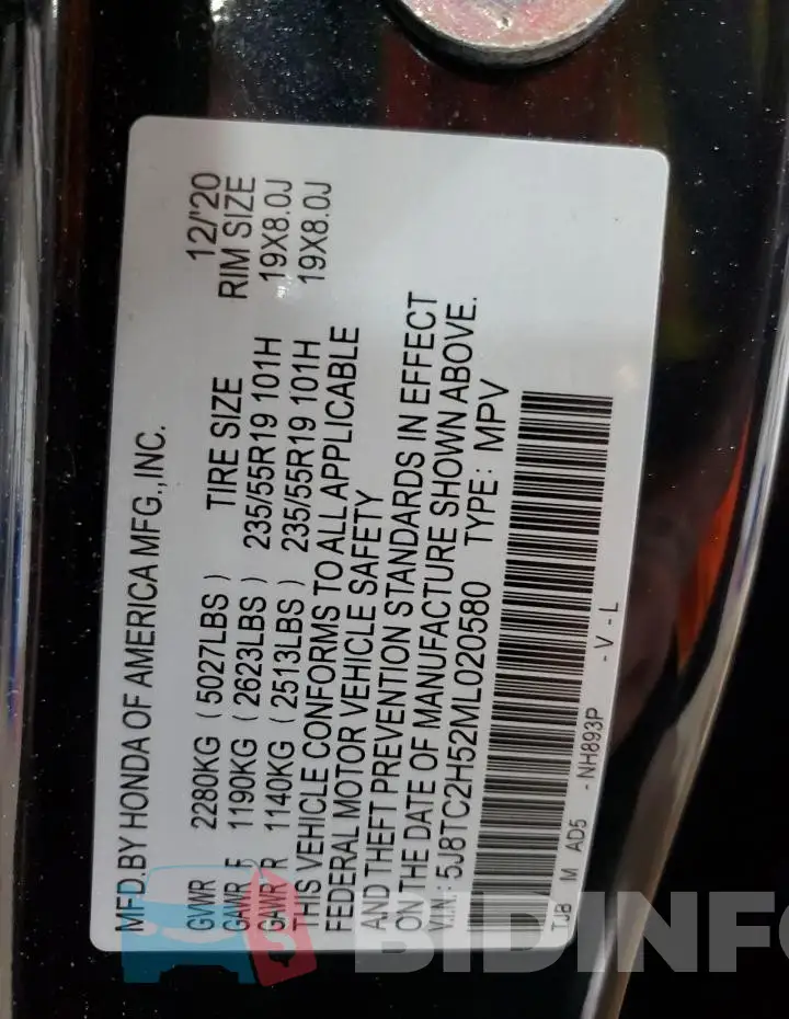 5J8TC2H52ML020580 Photo# 13