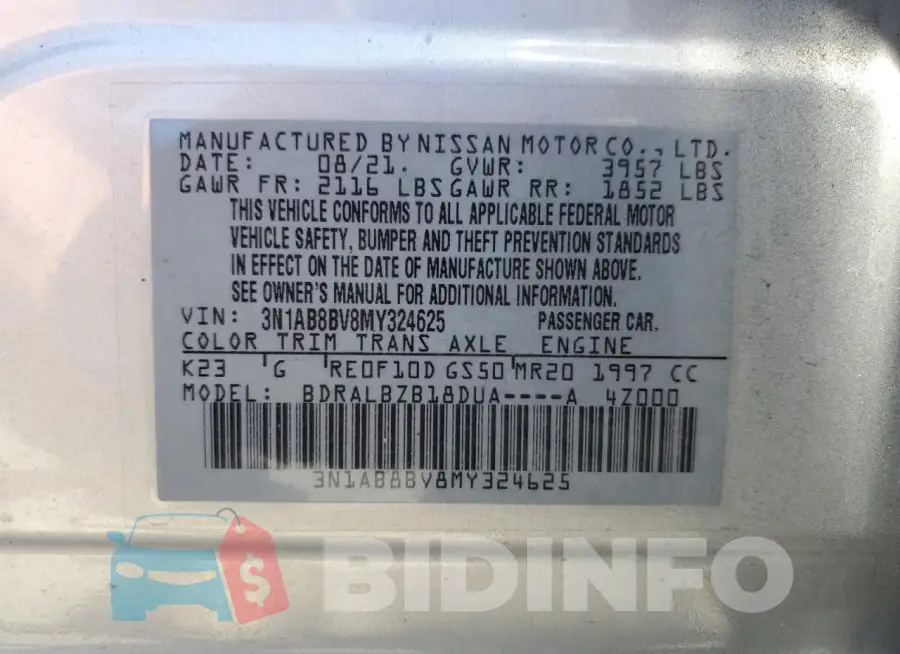 3N1AB8BV8MY324625 Photo# 12