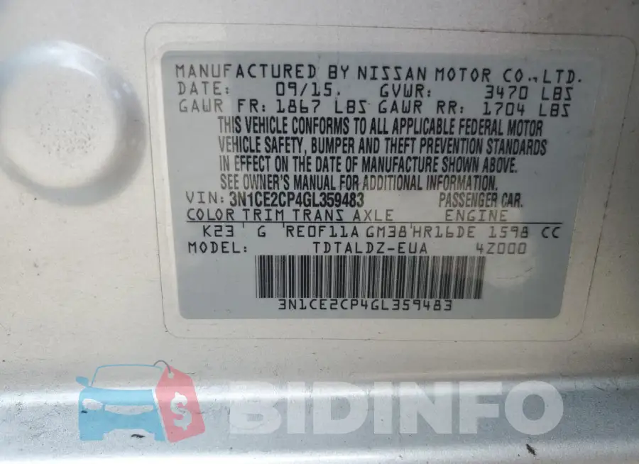 3N1CE2CP4GL359483 Photo# 12