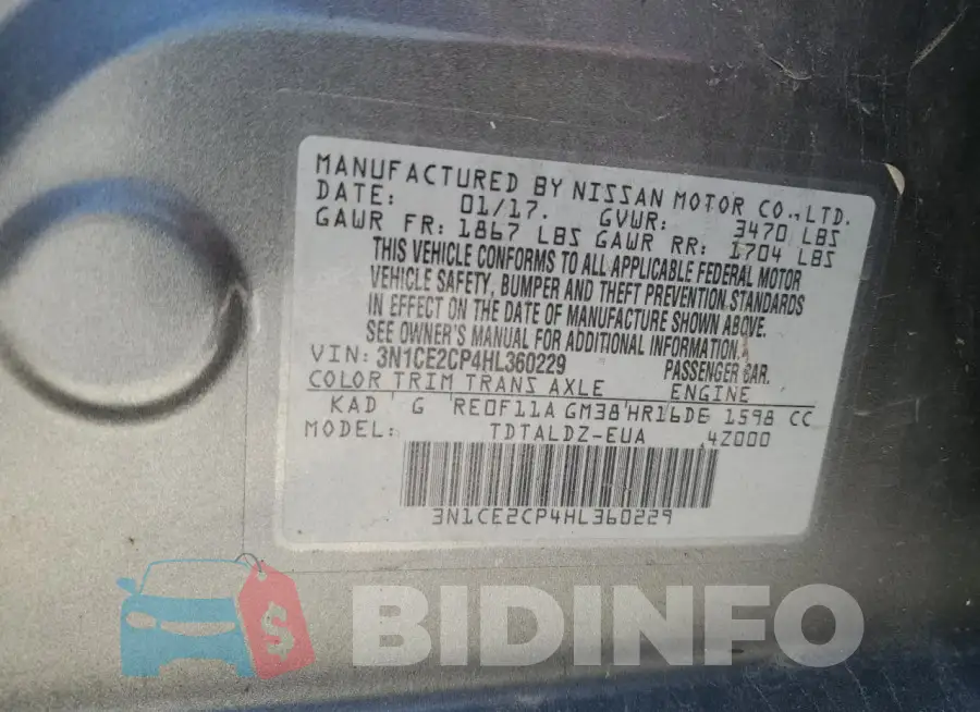 3N1CE2CP4HL360229 Photo# 12