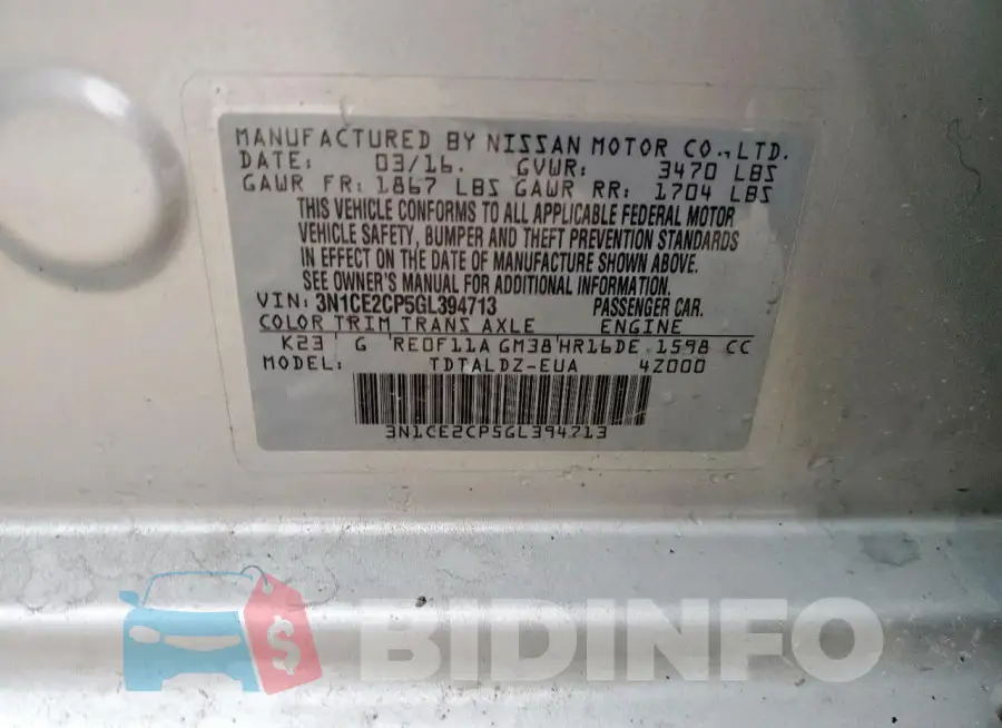 3N1CE2CP5GL394713 Photo# 12