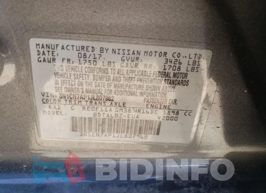 3N1CN7AP1JL807962 Photo# 13