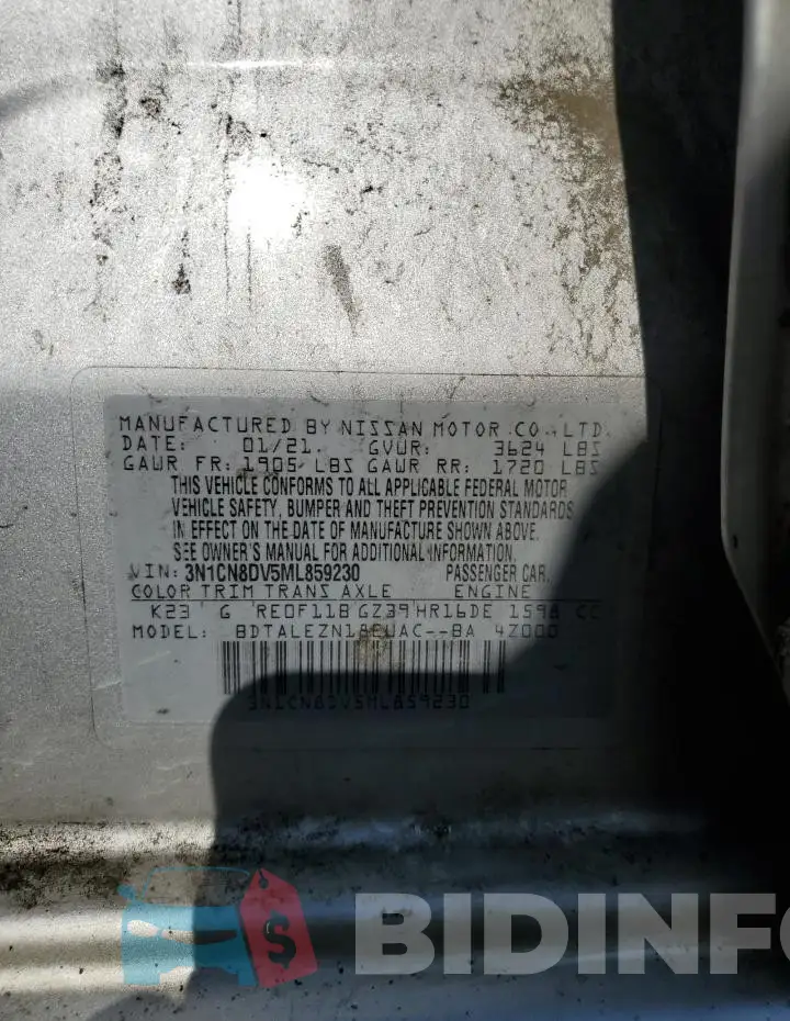 3N1CN8DV5ML859230 Photo# 12