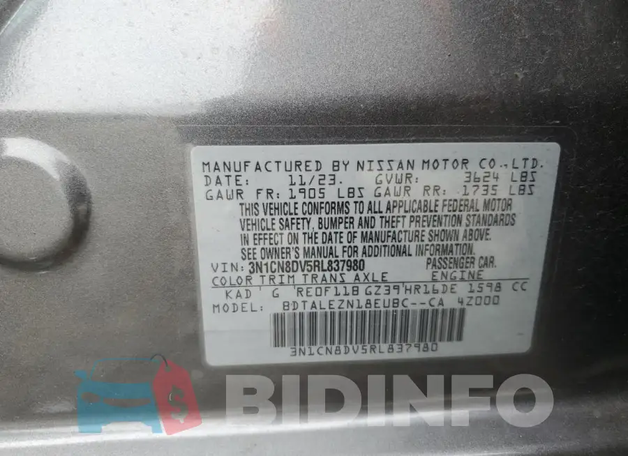 3N1CN8DV5RL837980 Photo# 12
