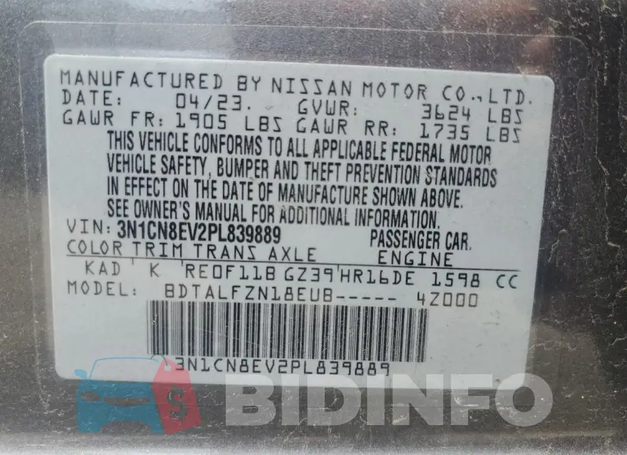 3N1CN8EV2PL839889 Photo# 13