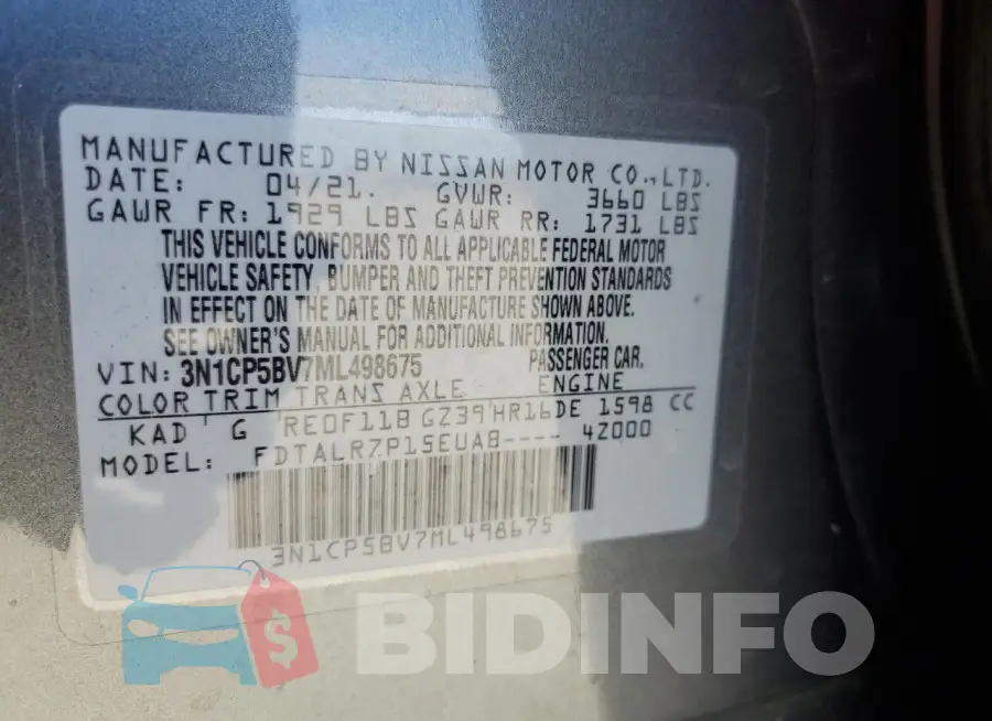 3N1CP5BV7ML498675 Photo# 12