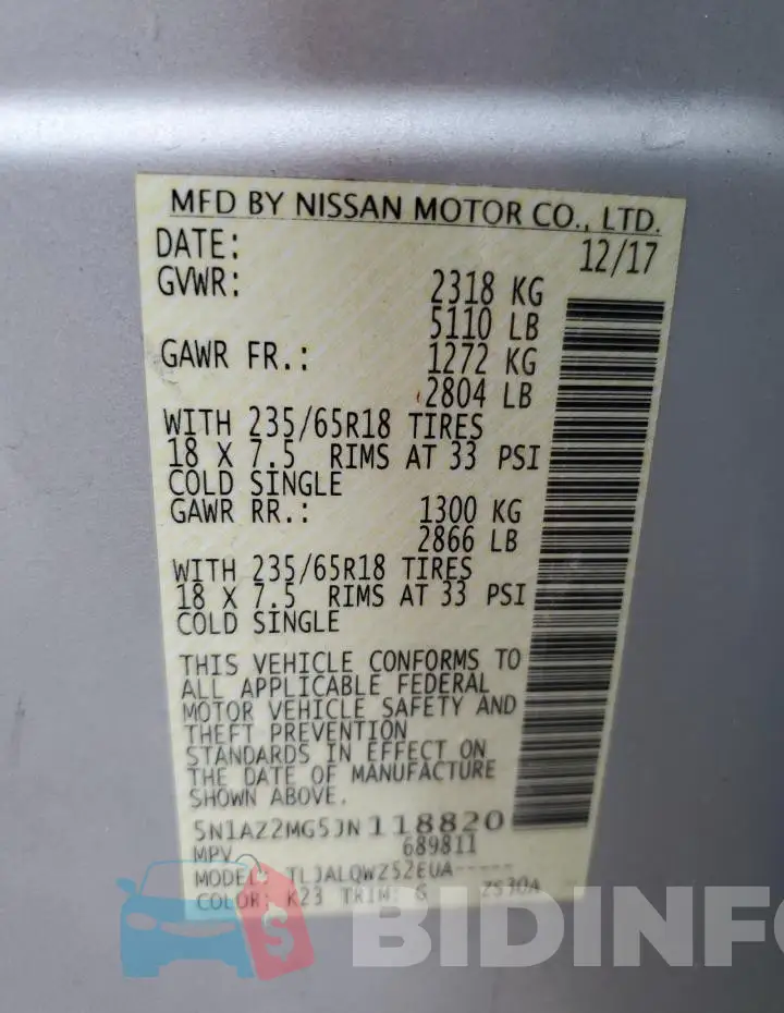 5N1AZ2MG5JN118820 Photo# 13