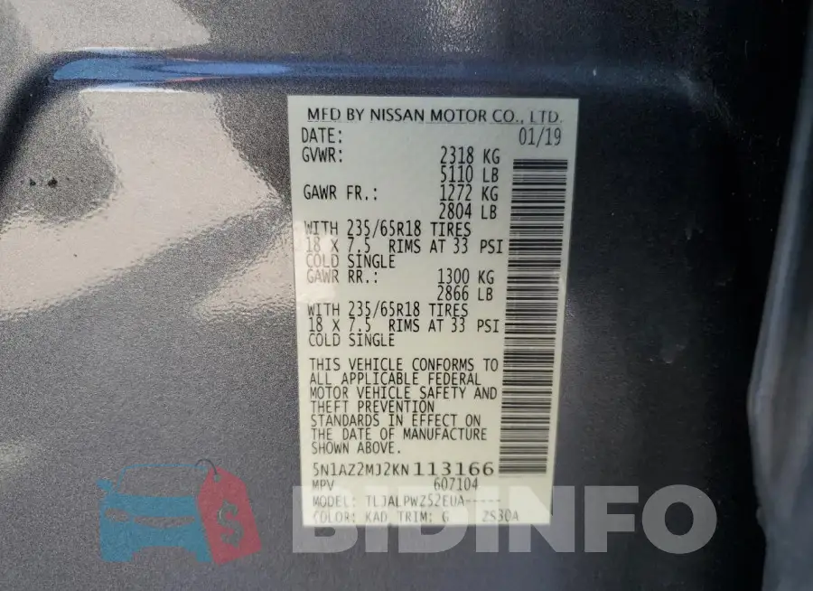 5N1AZ2MJ2KN113166 Photo# 13