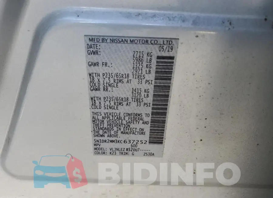 5N1DR2MM3KC637252 Photo# 14