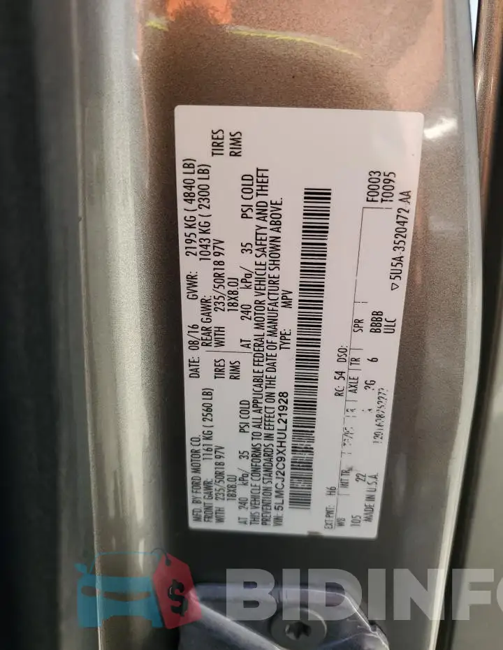 5LMCJ2C9XHUL21928 Photo# 13