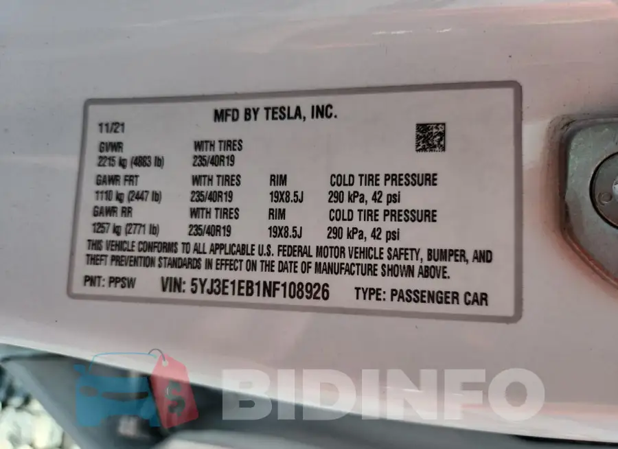 5YJ3E1EB1NF108926 Photo# 13