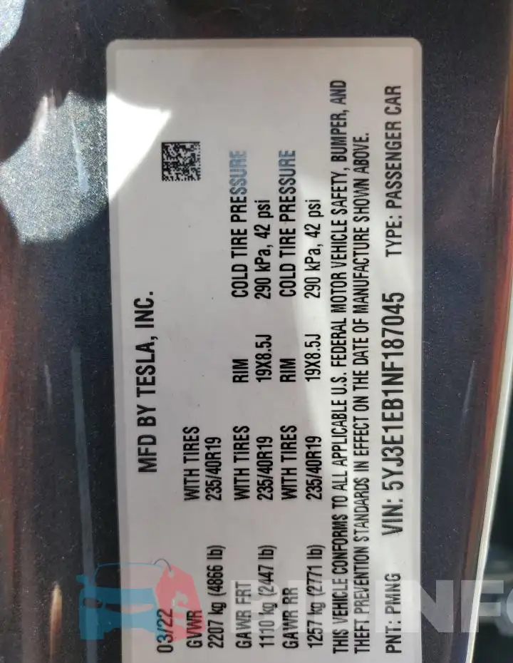 5YJ3E1EB1NF187045 Photo# 12