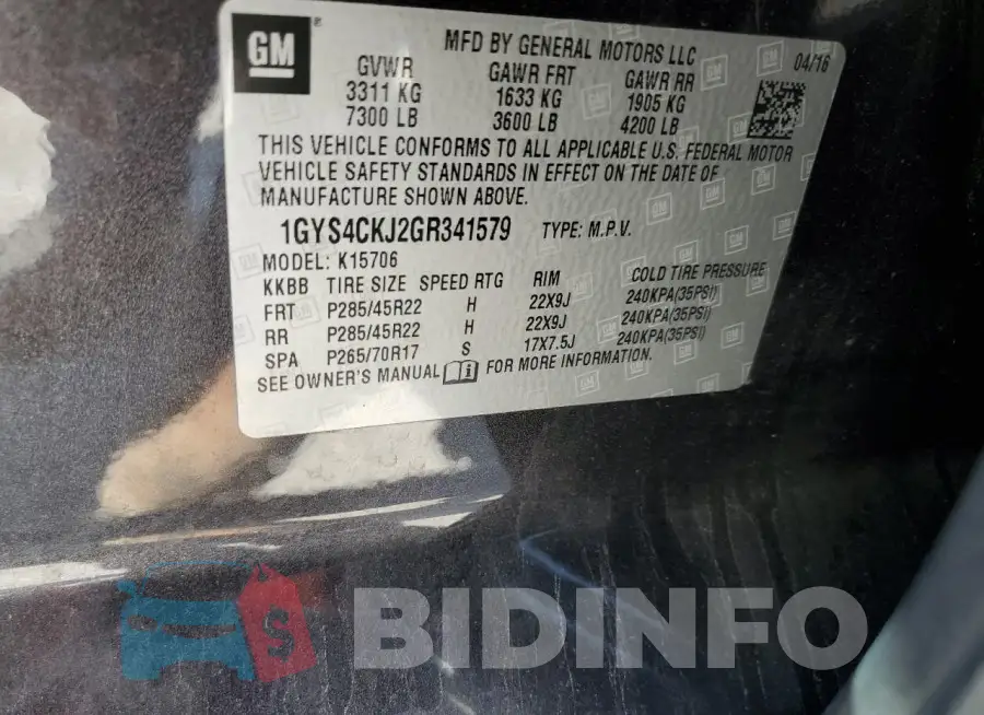 1GYS4CKJ2GR341579 Photo# 13
