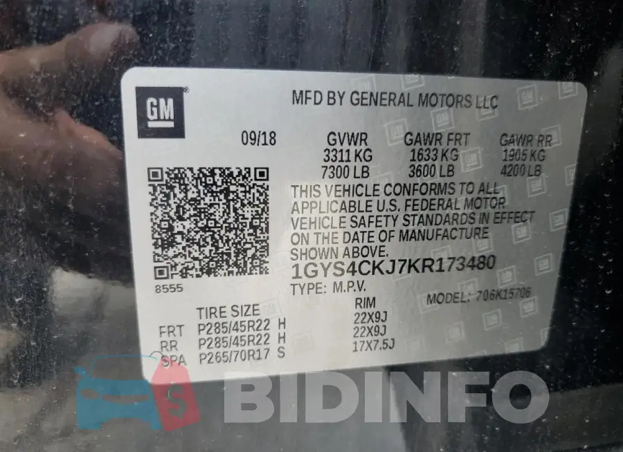 1GYS4CKJ7KR173480 Photo# 13