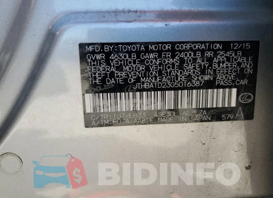 JTHBA1D23G5016387 Photo# 12