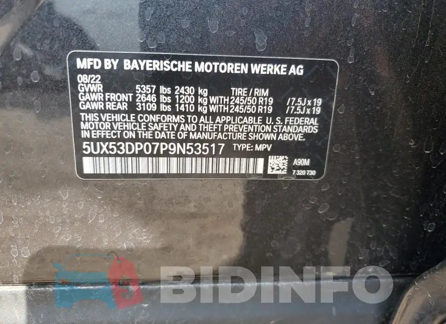 5UX53DP07P9N53517 Photo# 13