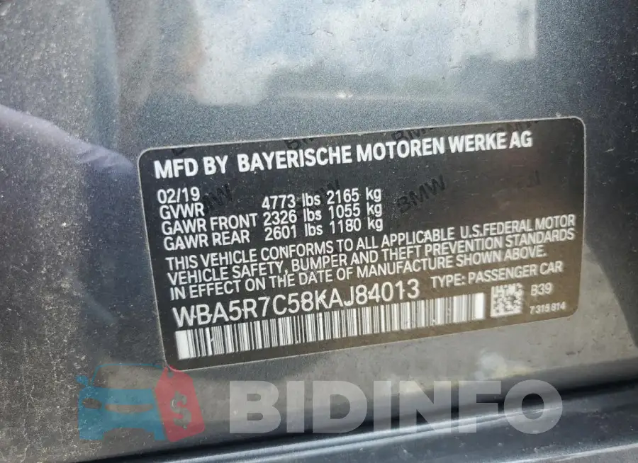 WBA5R7C58KAJ84013 Photo# 13