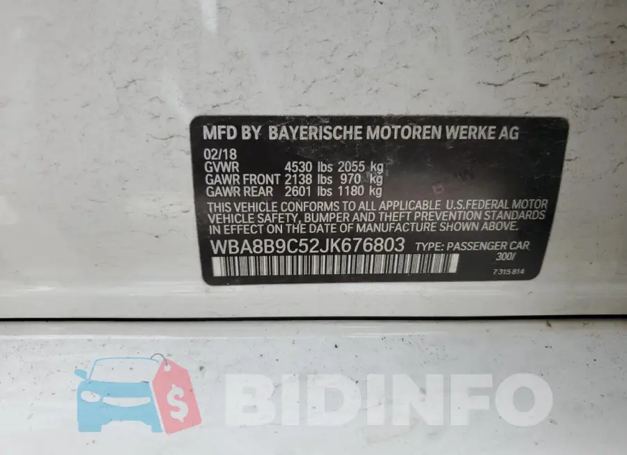 WBA8B9C52JK676803 Photo# 13