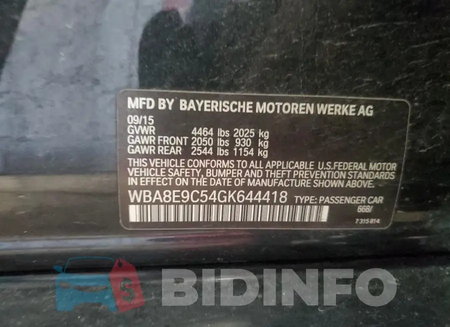 WBA8E9C54GK644418 Photo# 12