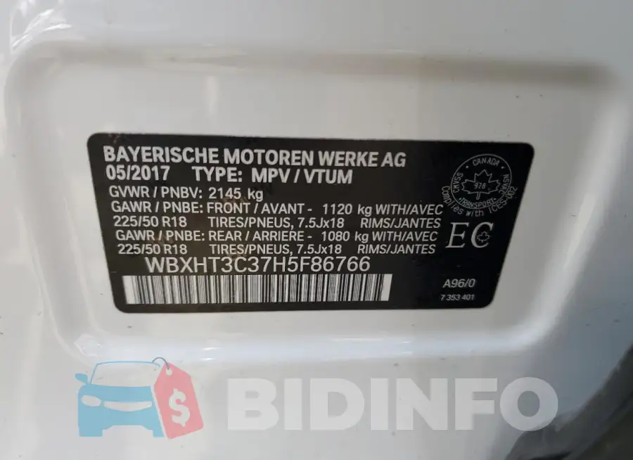 WBXHT3C37H5F86766 Photo# 13