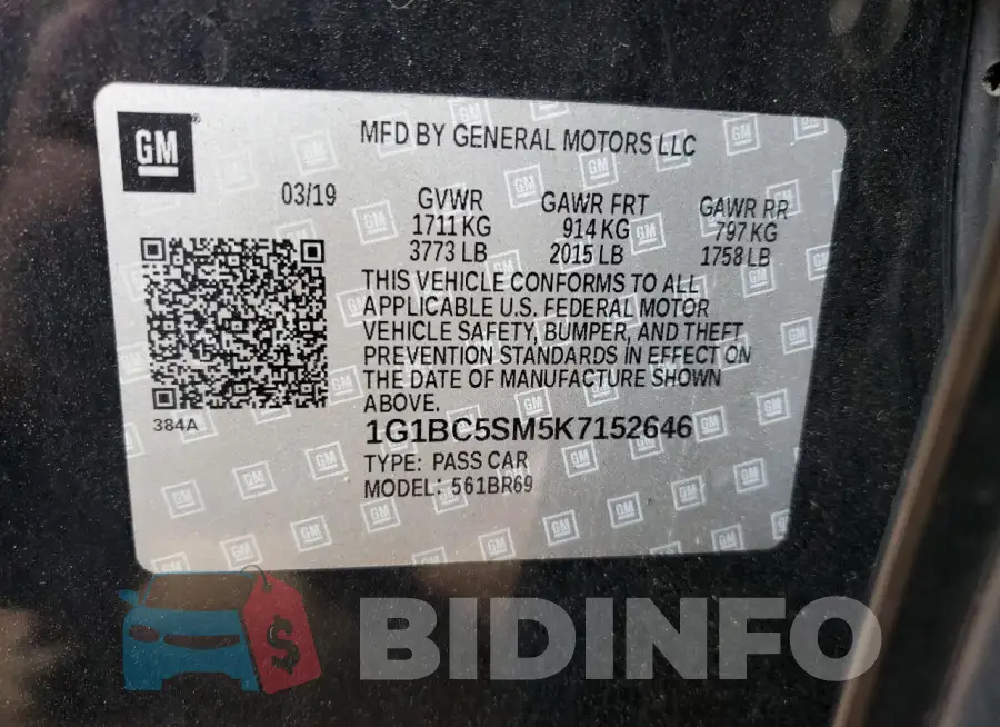 1G1BC5SM5K7152646 Photo# 12