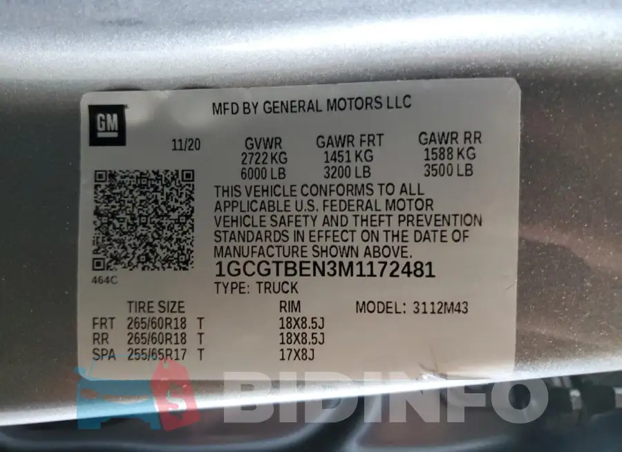 1GCGTBEN3M1172481 Photo# 12