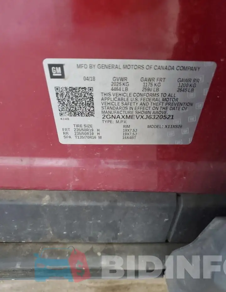 2GNAXMEVXJ6320521 Photo# 12