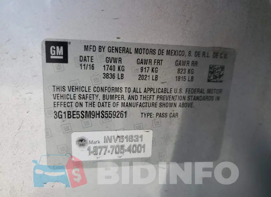 3G1BE5SM9HS559261 Photo# 12