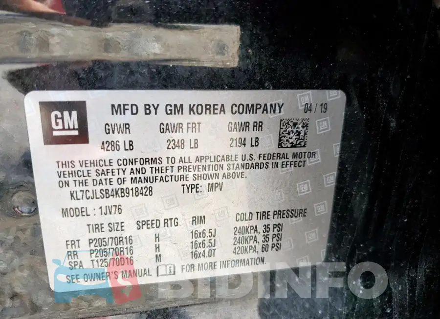 KL7CJLSB4KB918428 Photo# 13