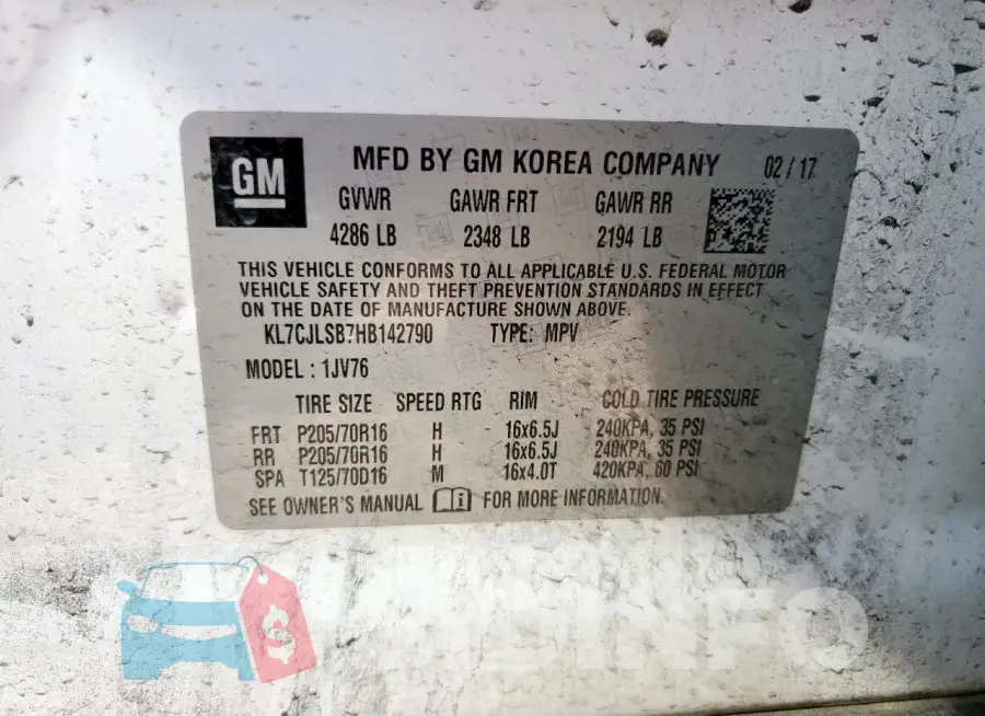 KL7CJLSB7HB142790 Photo# 13