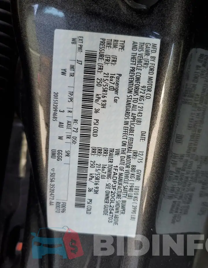 1FADP3F20GL254703 Photo# 12