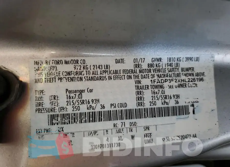1FADP3F2XHL226196 Photo# 13