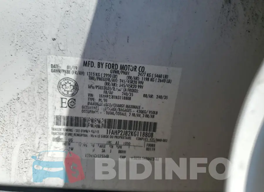 1FAHP2J82KG118808 Photo# 12